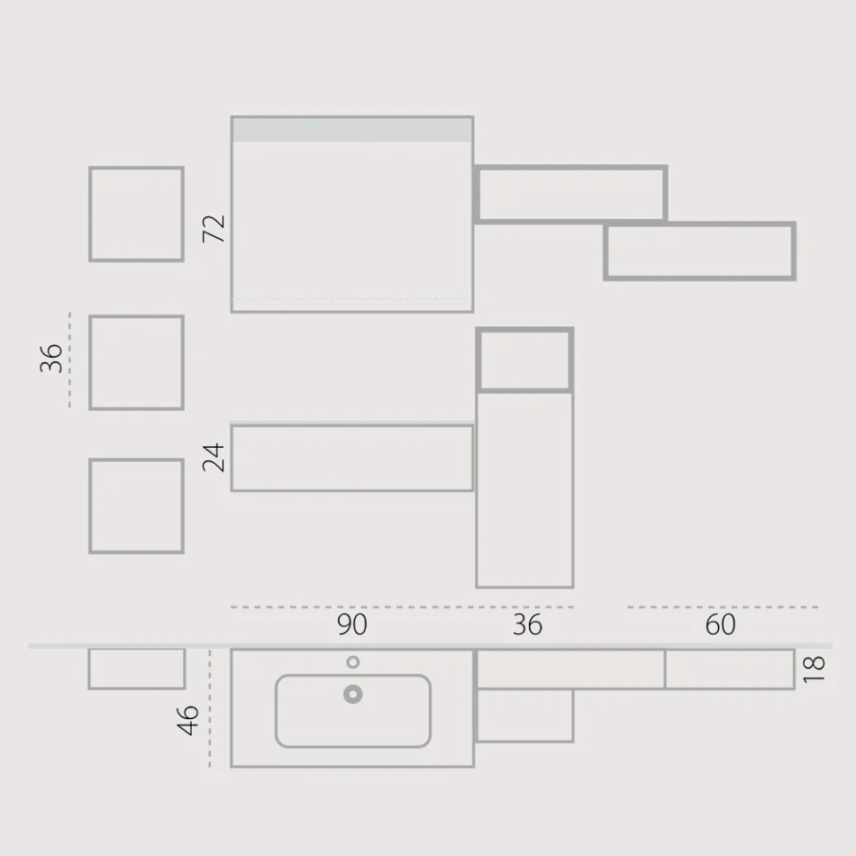 Hangende badkamercompositie in rookgrijs fenix gemaakt in Italië, Napels Viadurini