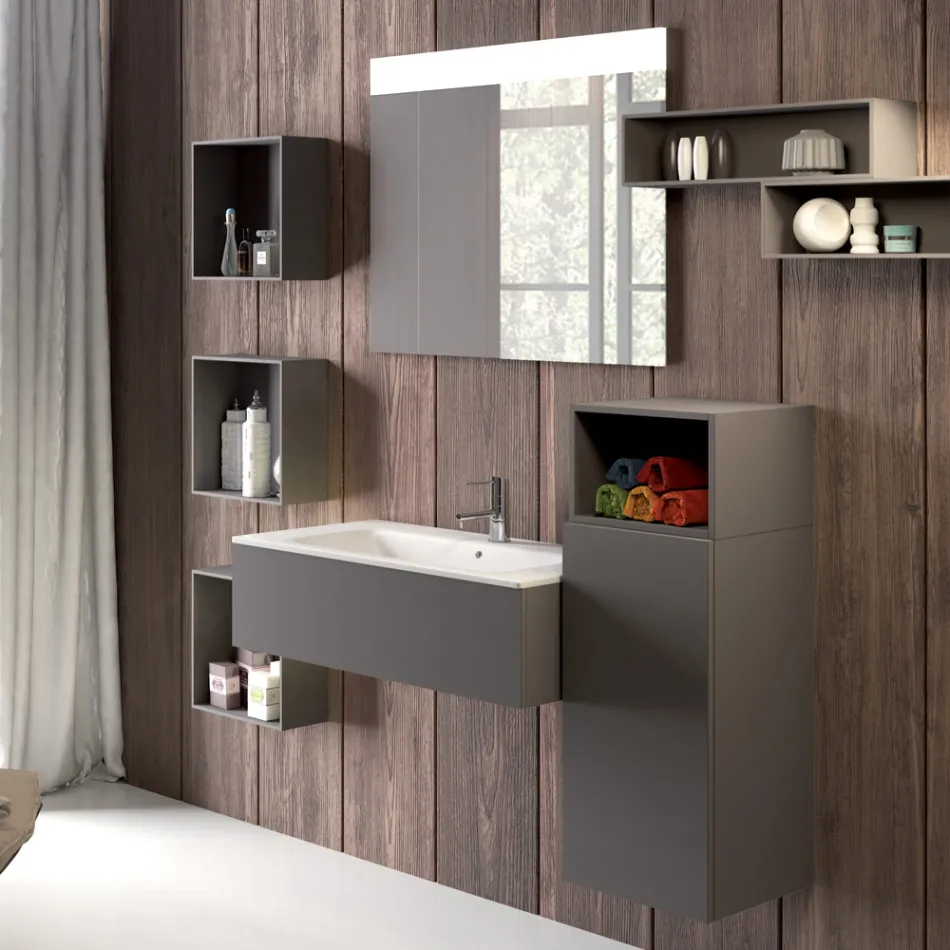 Hangende badkamercompositie in rookgrijs fenix gemaakt in Italië, Napels Viadurini