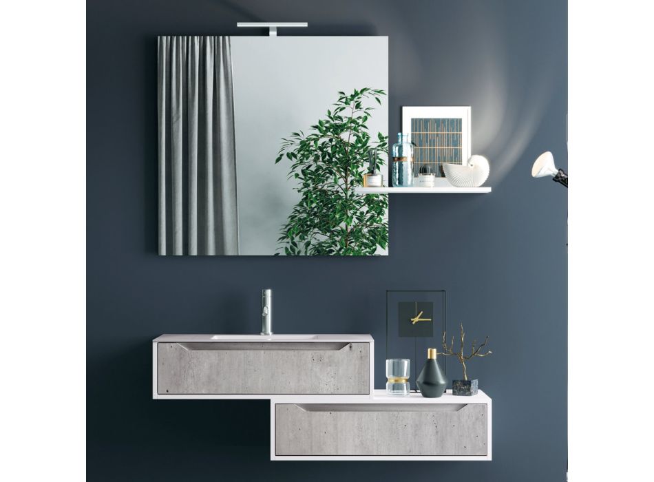Hangende badkamersamenstelling, spiegel en betonnen sokkels Made in Italy - Polsen Viadurini
