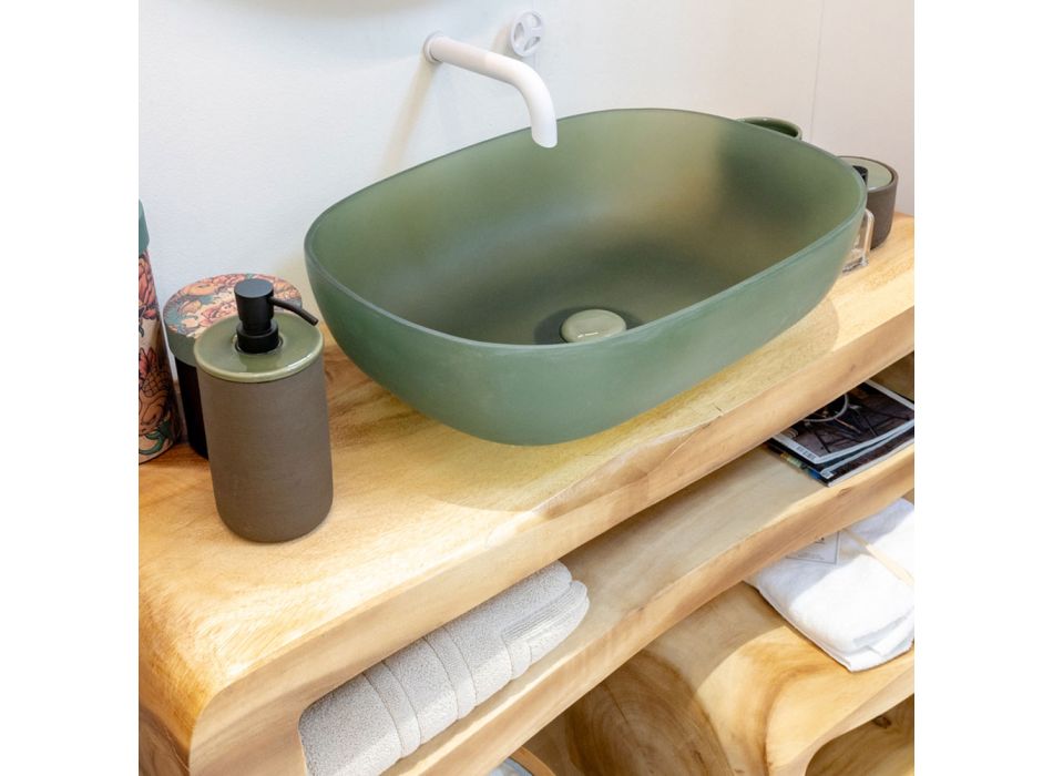 Groene badkamercompositie compleet met accessoires en onderkast - Sylviane Viadurini