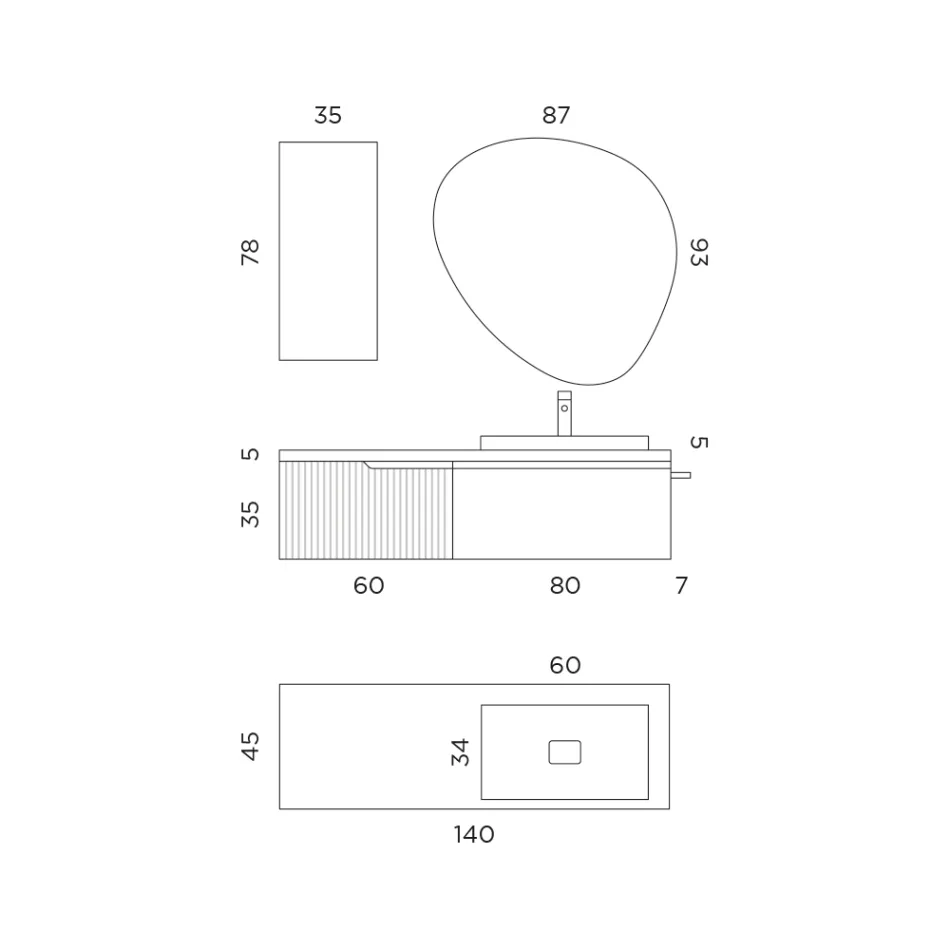 Badkamersamenstelling in saliegroen en Cannettato eiken Gemaakt in Italië - Uranus Viadurini