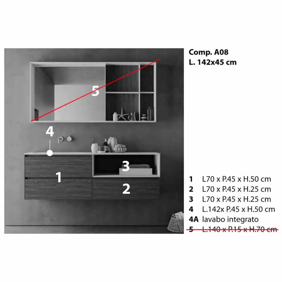 Samenstelling badkamermeubels, modern en hangend ontwerp Made in Italy - Callisi8 Viadurini