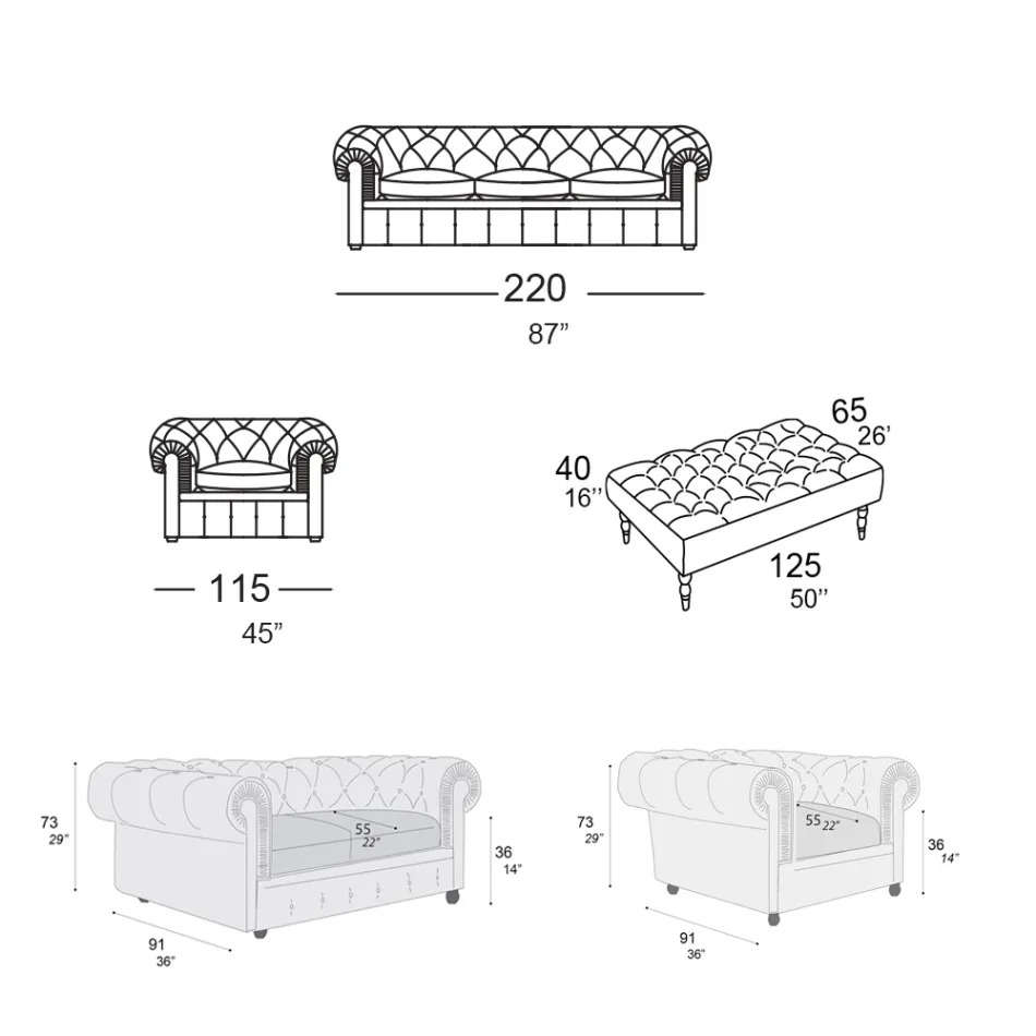 Woonkamercompositie met bank, fauteuil en bank Made in Italy - Spassoso Viadurini