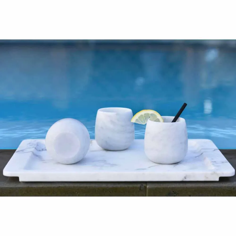 Samenstelling van 2 glazen in wit Carrara-marmer gemaakt in Italië - Dolla Viadurini