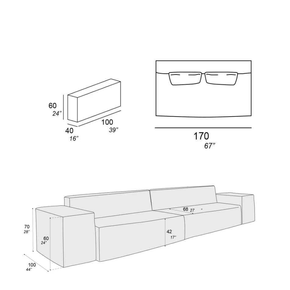 Samenstelling van 2 banken met rugleuning en 2 armleuningen - Bizar Viadurini
