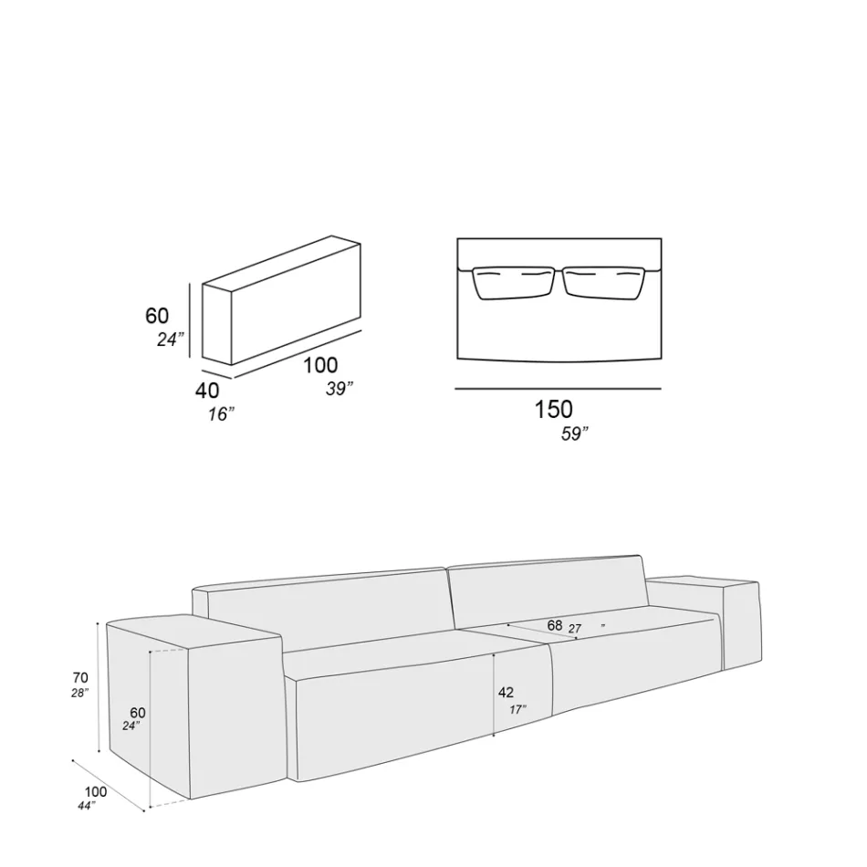 Samenstelling van 2 banken met rugleuning en 2 armleuningen - Bizar Viadurini