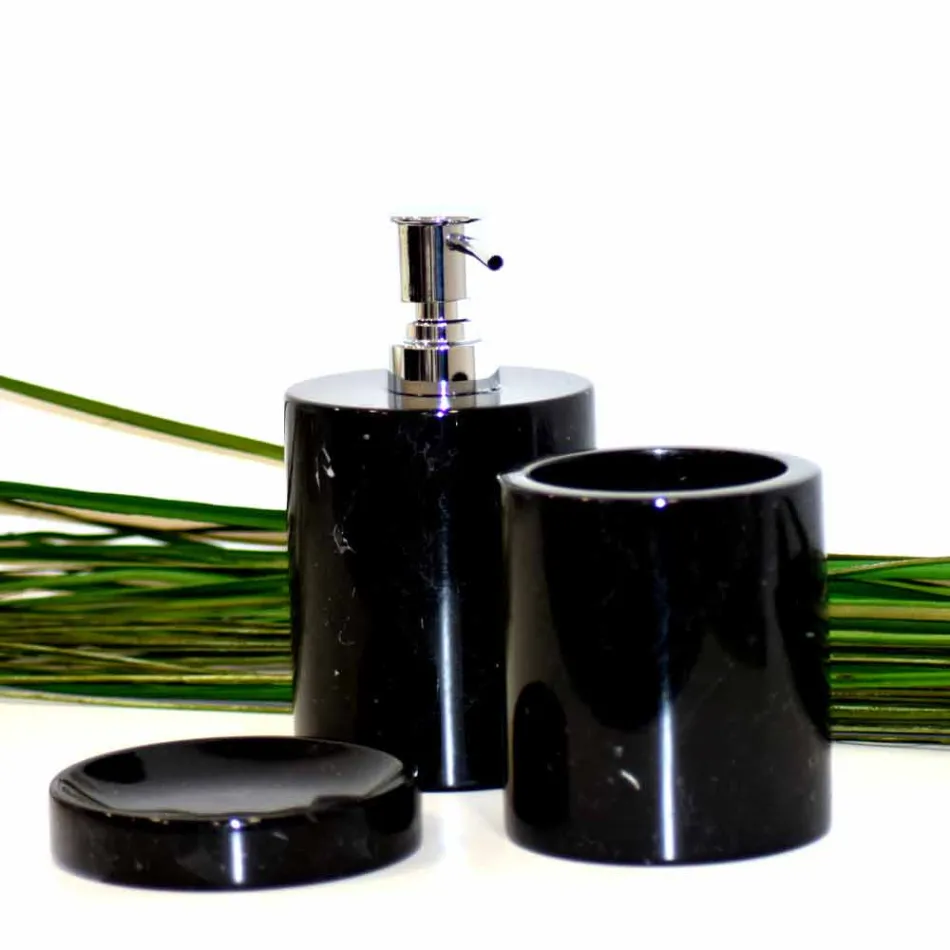 Samenstelling van 3 badkameraccessoires in gepolijst marmer, gemaakt in Italië - Trevio Viadurini