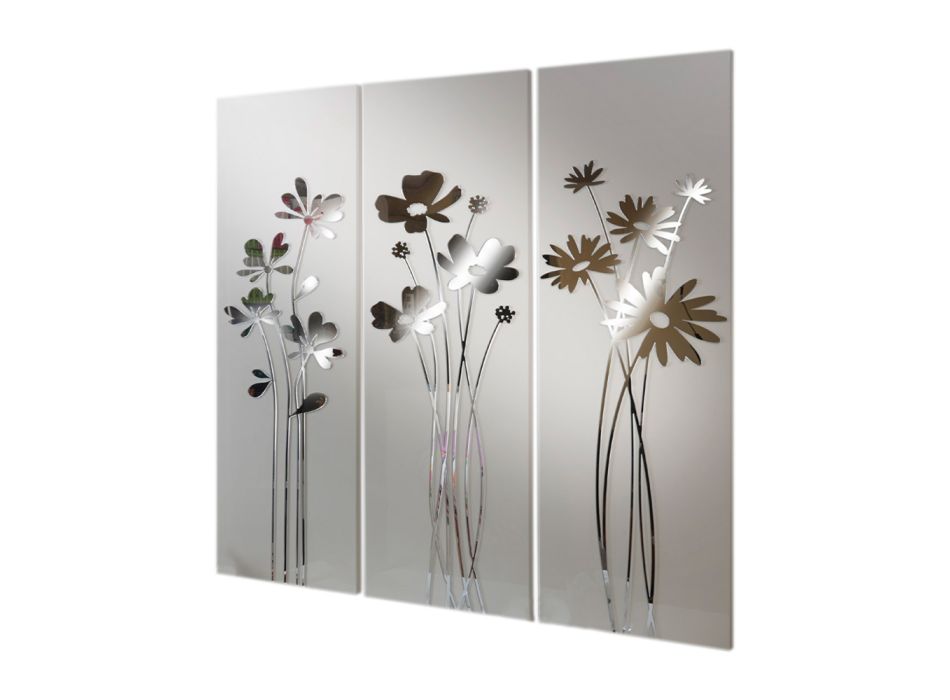Samenstelling van 3 panelen met 3 boeketten bloemen Made in Italy - Colleen Viadurini