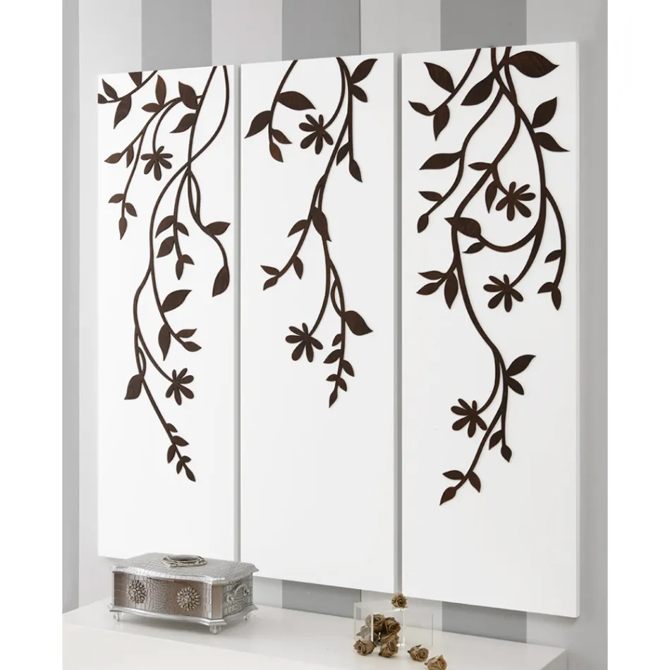 Samenstelling van 3 panelen met 3 takken en bladeren Made in Italy - Barney Viadurini