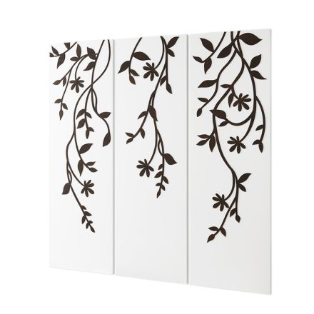 Samenstelling van 3 panelen met 3 takken en bladeren Made in Italy - Barney Viadurini