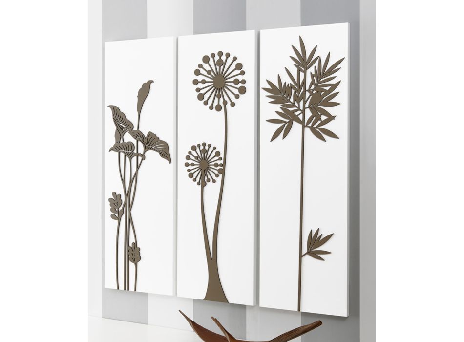 Samenstelling van 3 panelen met douchekoppen en bladeren Made in Italy - Eduardo Viadurini