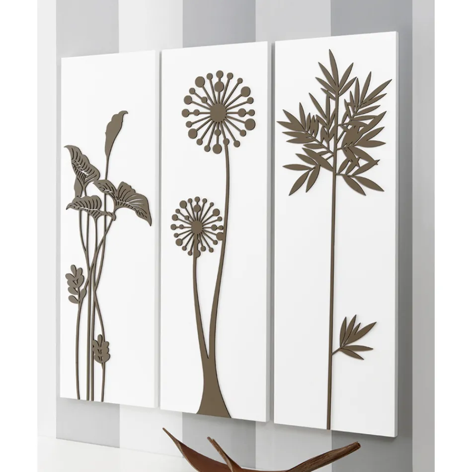 Samenstelling van 3 panelen met douchekoppen en bladeren Made in Italy - Eduardo Viadurini