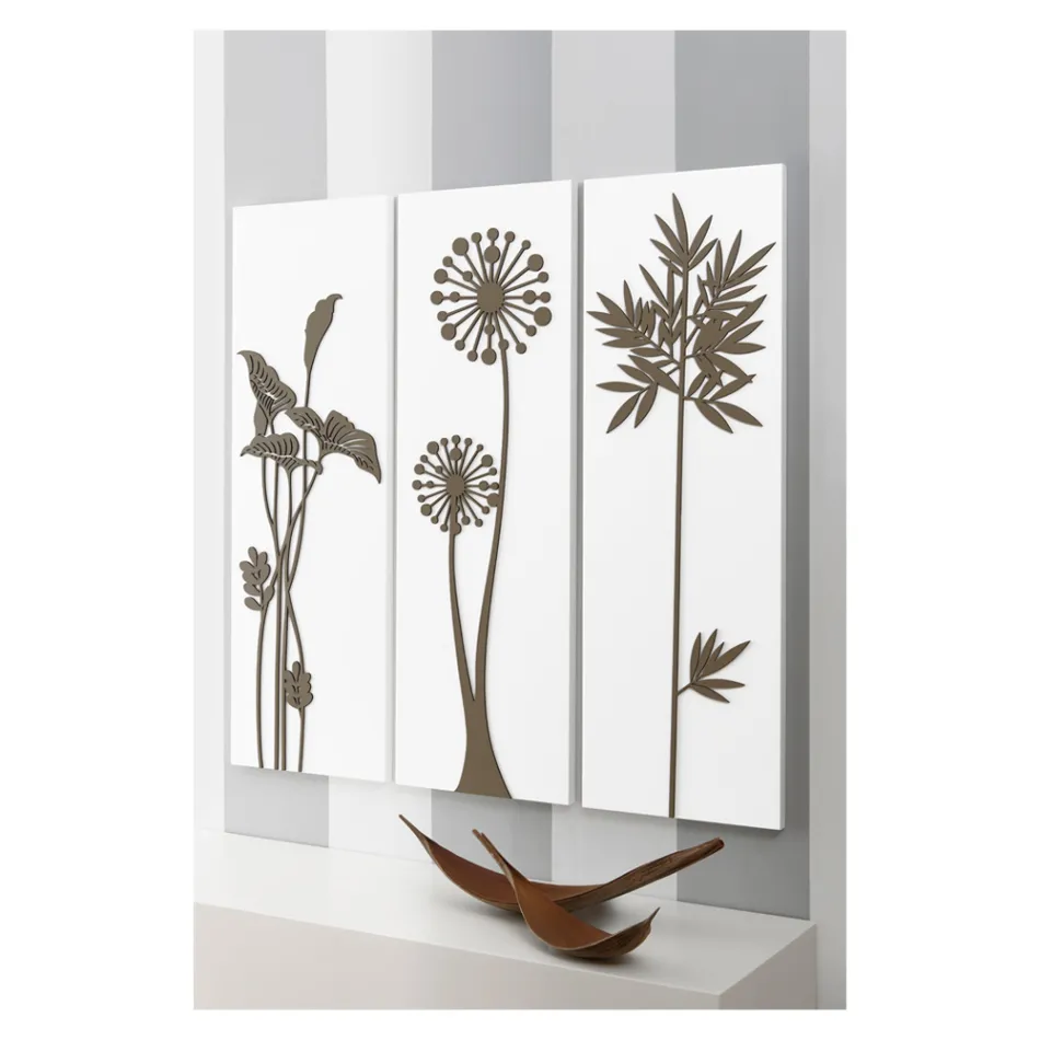 Samenstelling van 3 panelen met douchekoppen en bladeren Made in Italy - Eduardo Viadurini