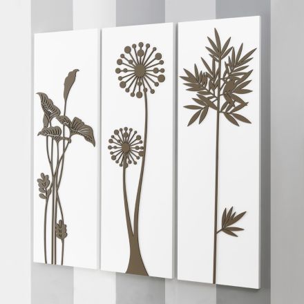Samenstelling van 3 panelen met douchekoppen en bladeren Made in Italy - Eduardo Viadurini
