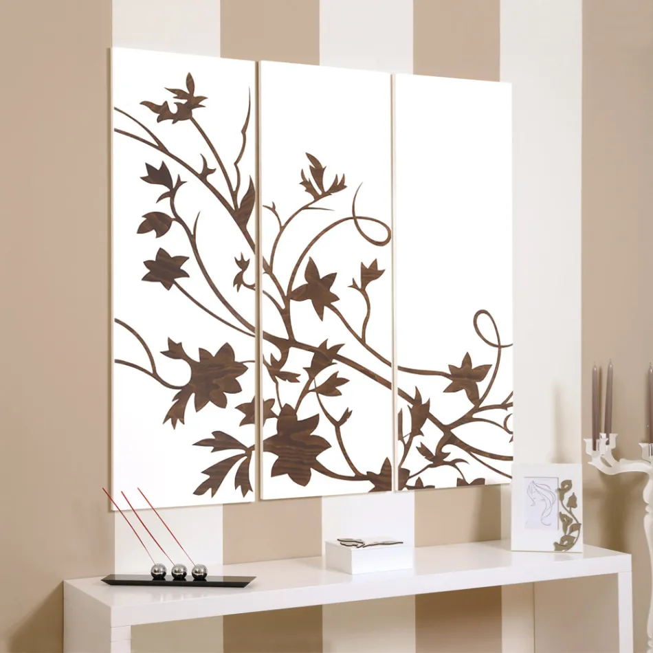 Samenstelling van 3 panelen met een tak met bladeren Made in Italy - Ashton Viadurini