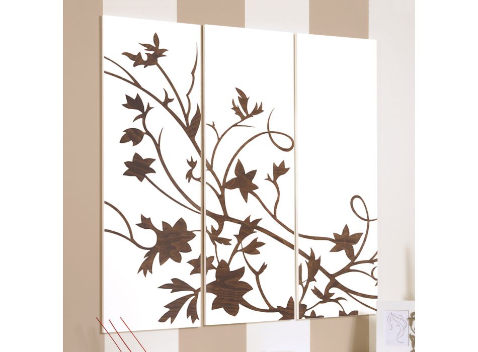 Samenstelling van 3 panelen met een tak met bladeren Made in Italy - Ashton Viadurini