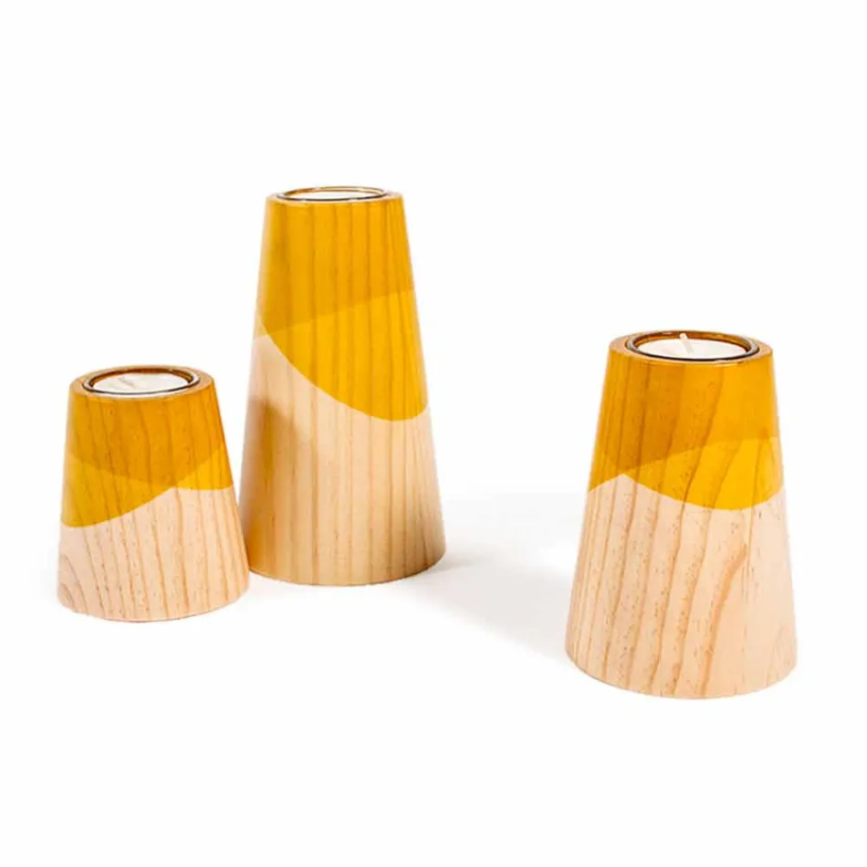 Samenstelling van 3 moderne kandelaars in massief grenenhout - wit Viadurini