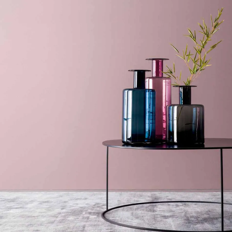 Samenstelling van 3 decoratieve vazen in gerookt, blauw en amethist glas - Infinity Viadurini