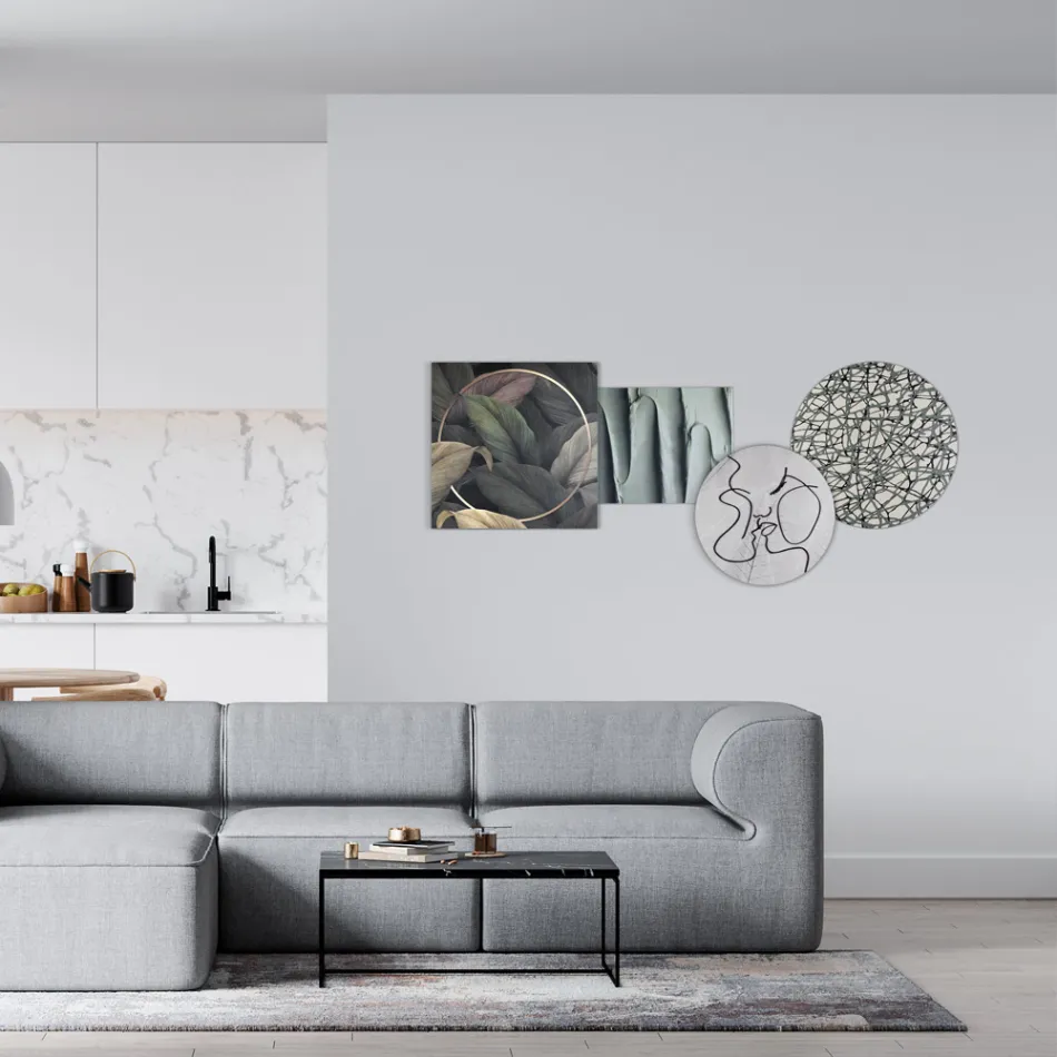 Samenstelling van 4 panelen met de stilering van de kus Made in Italy - Kanna Viadurini