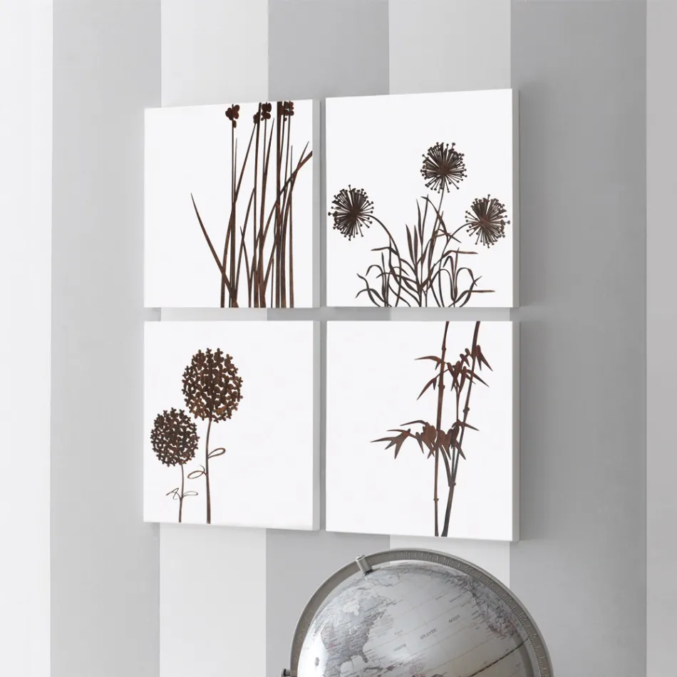 Samenstelling van 4 panelen met Hortensia's, Allium en Thypha Made in Italy - Berekening Viadurini