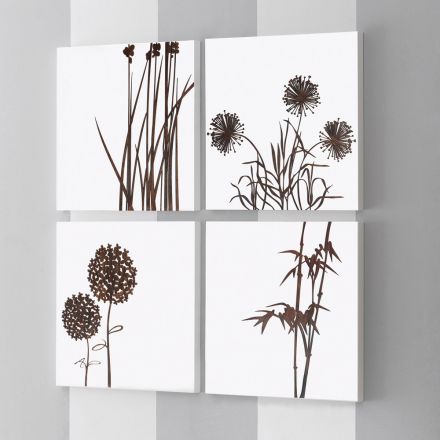 Samenstelling van 4 panelen met Hortensia's, Allium en Thypha Made in Italy - Berekening Viadurini