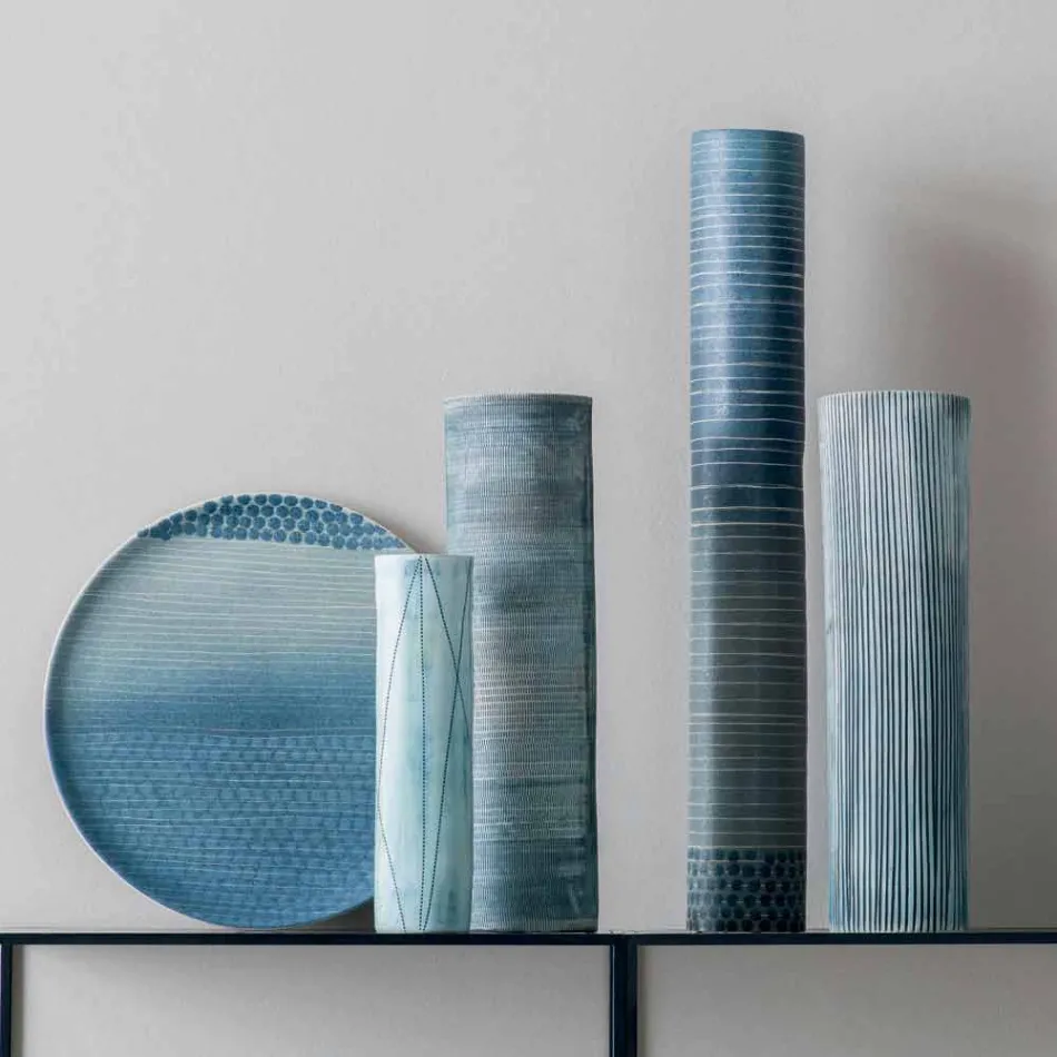 Samenstelling van 4 vazen en middelpunt in handbeschilderd porselein - Liberio Viadurini