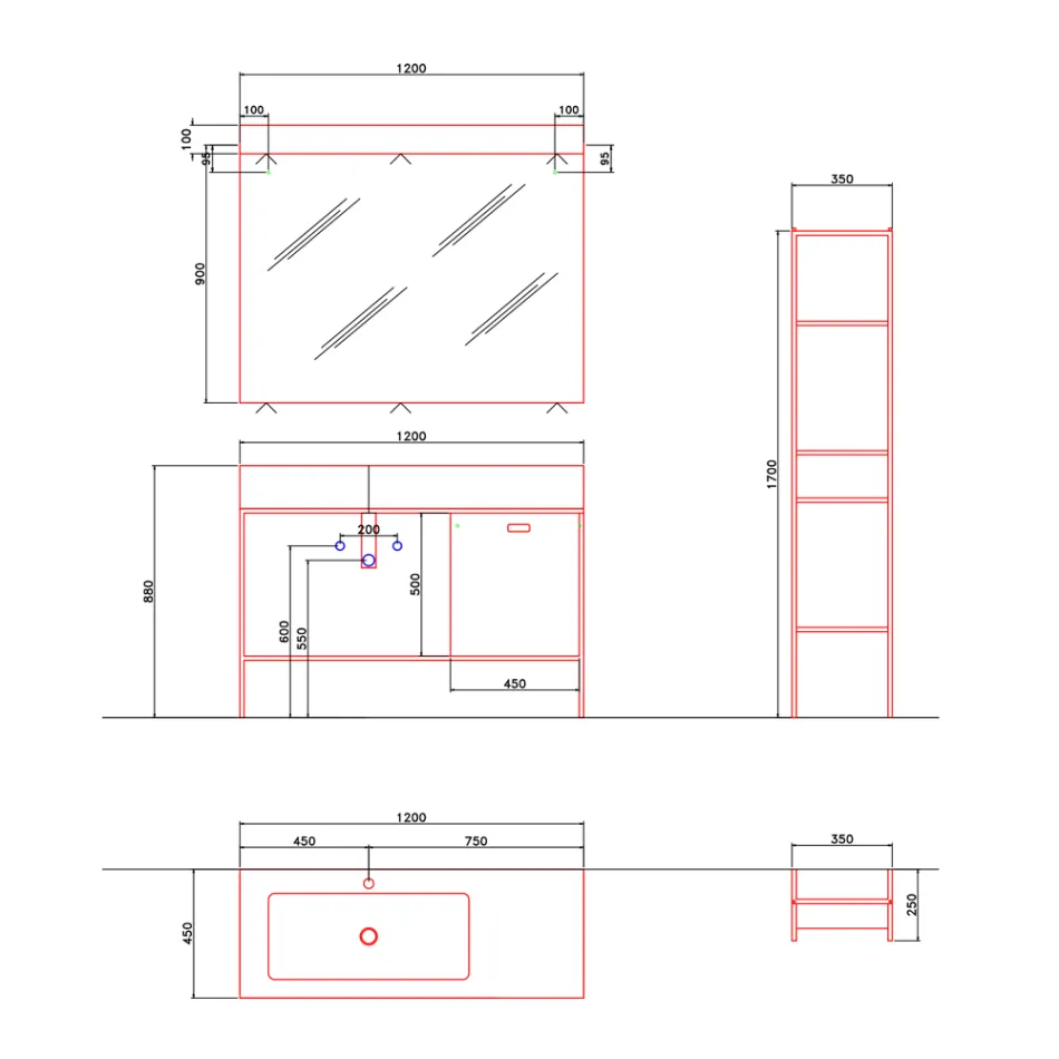 Samenstelling van handgemaakte meubels voor moderne designbadkamers op de grond - Farart3 Viadurini