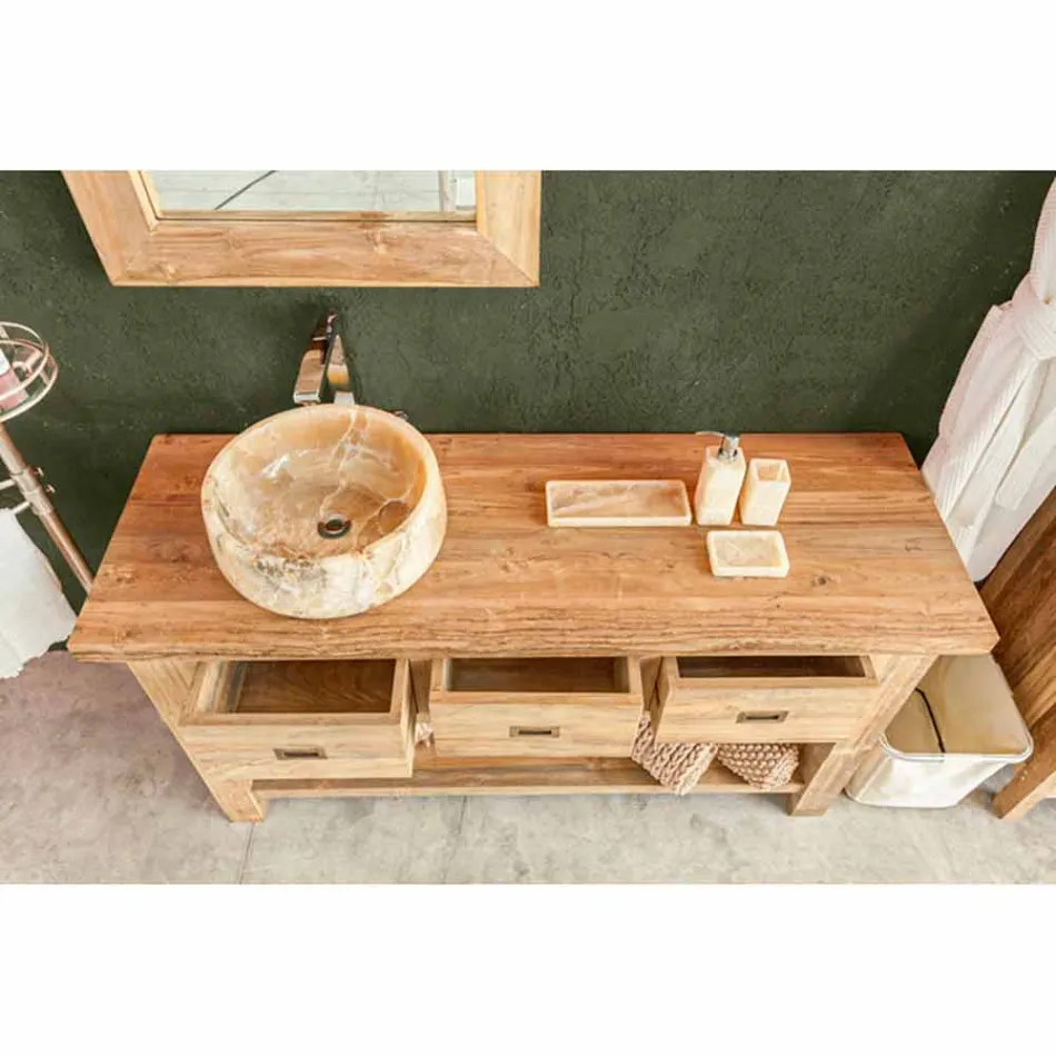 Samenstelling van modern badkamermeubilair in massief teakhout - potje Viadurini