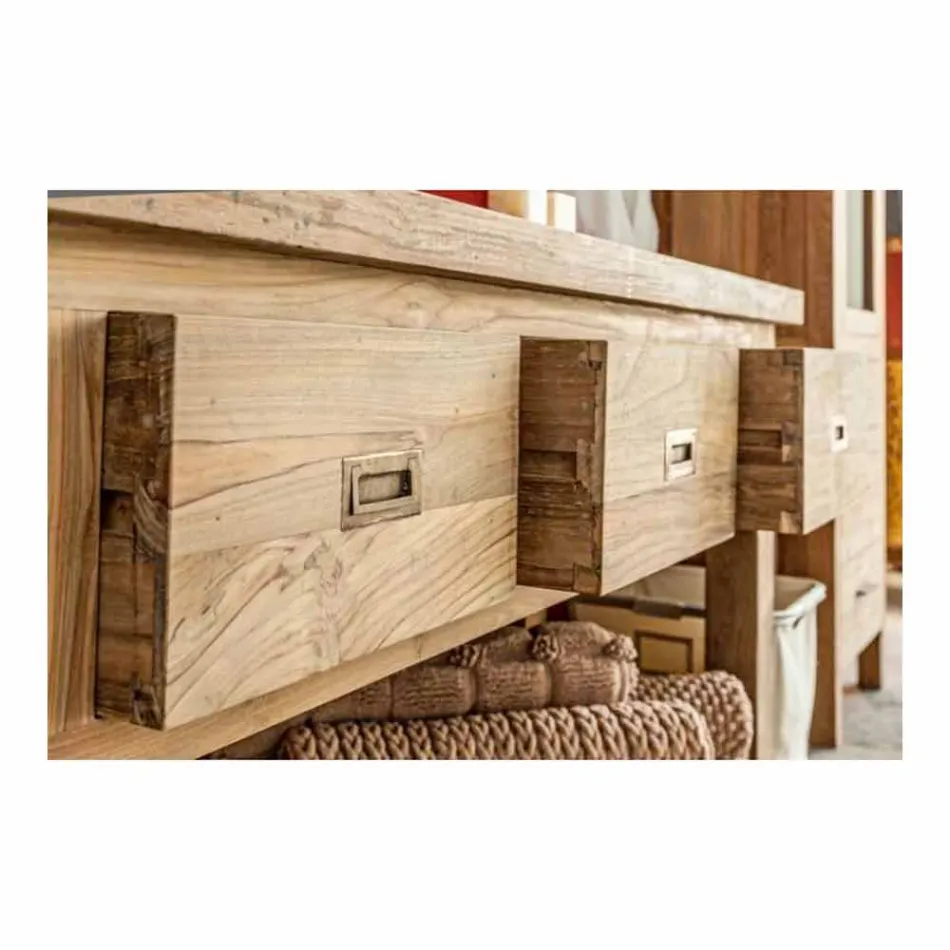 Samenstelling van modern badkamermeubilair in massief teakhout - potje Viadurini