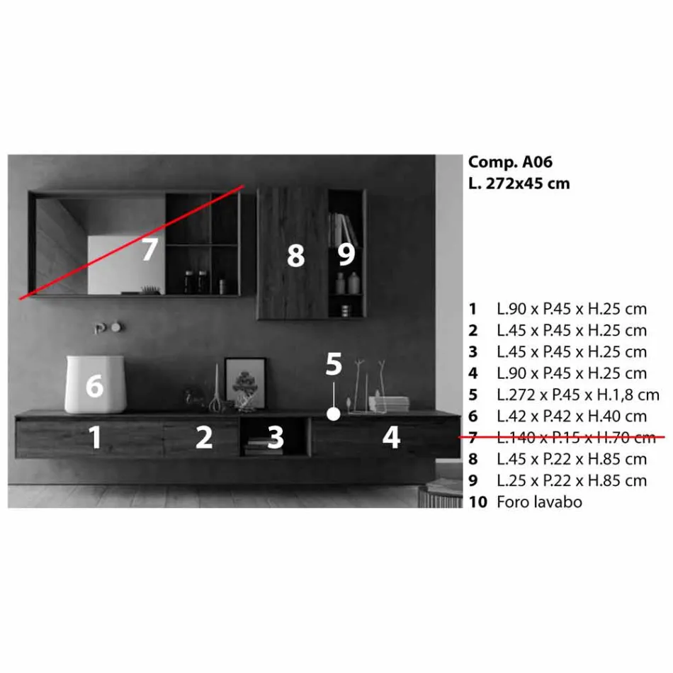 Samenstelling van modern badkamermeubilair, hangend ontwerp Made in Italy - Callisi6 Viadurini