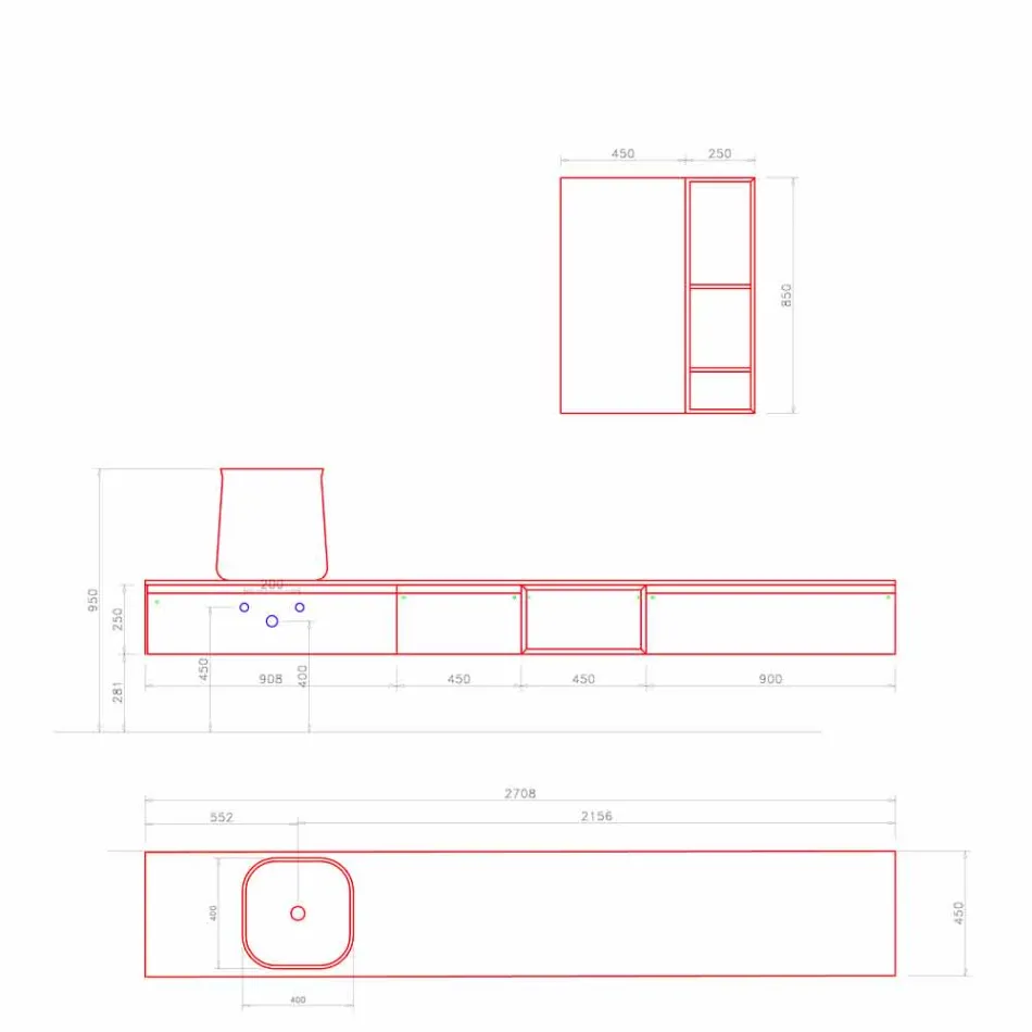 Samenstelling van modern badkamermeubilair, hangend ontwerp Made in Italy - Callisi6 Viadurini