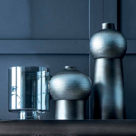 Samenstelling van decoratieve vazen in gedecoreerd keramiek en gerookt glas - Monile Viadurini
