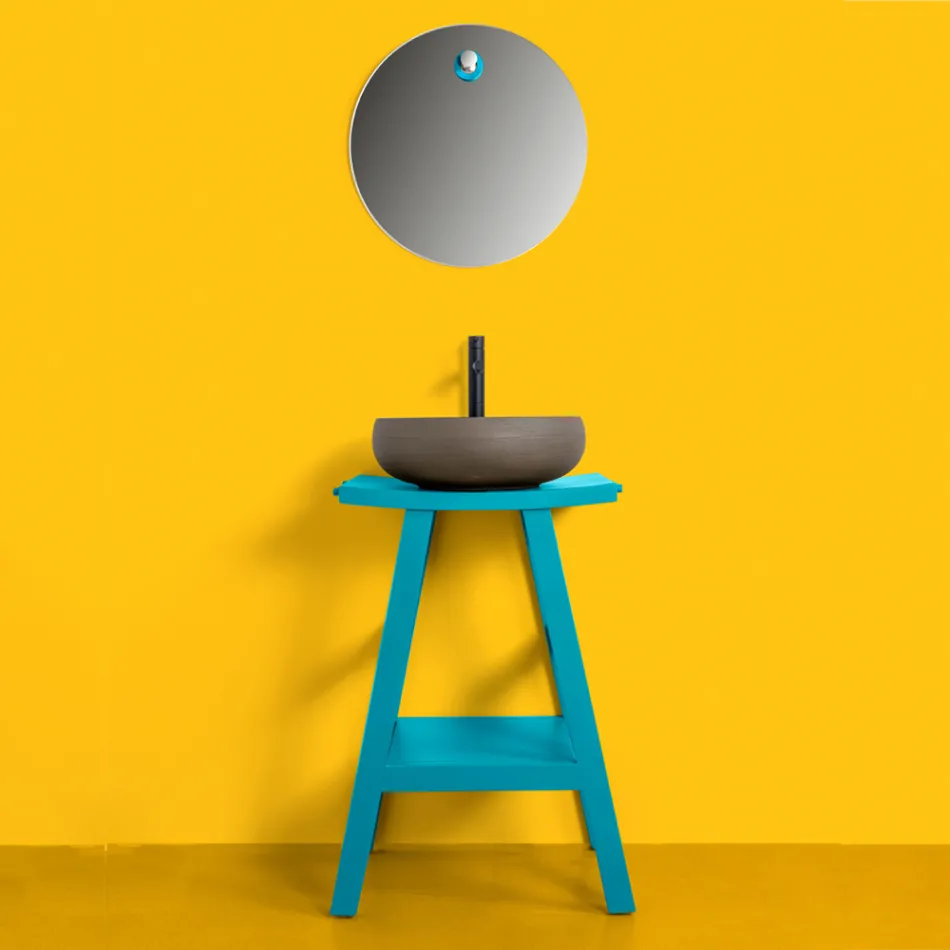 Vrijstaande badkamerkast samenstelling blauwe kleur inclusief accessoires - Maryse Viadurini