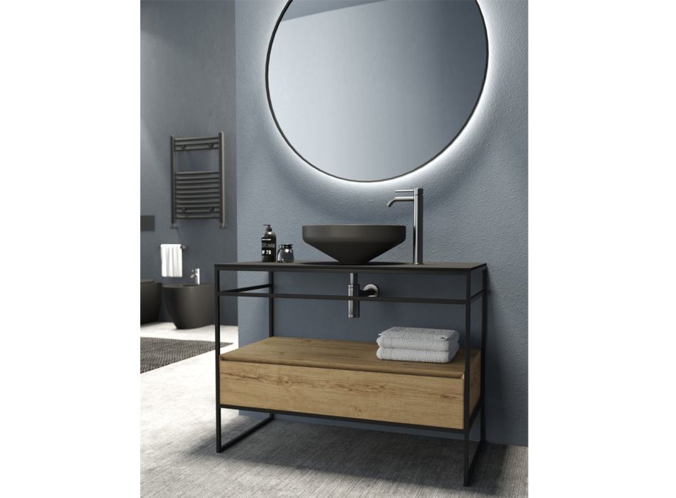 Samenstelling badkamermeubel met wastafel, voet en spiegel Made in Italy - Hoscar Viadurini