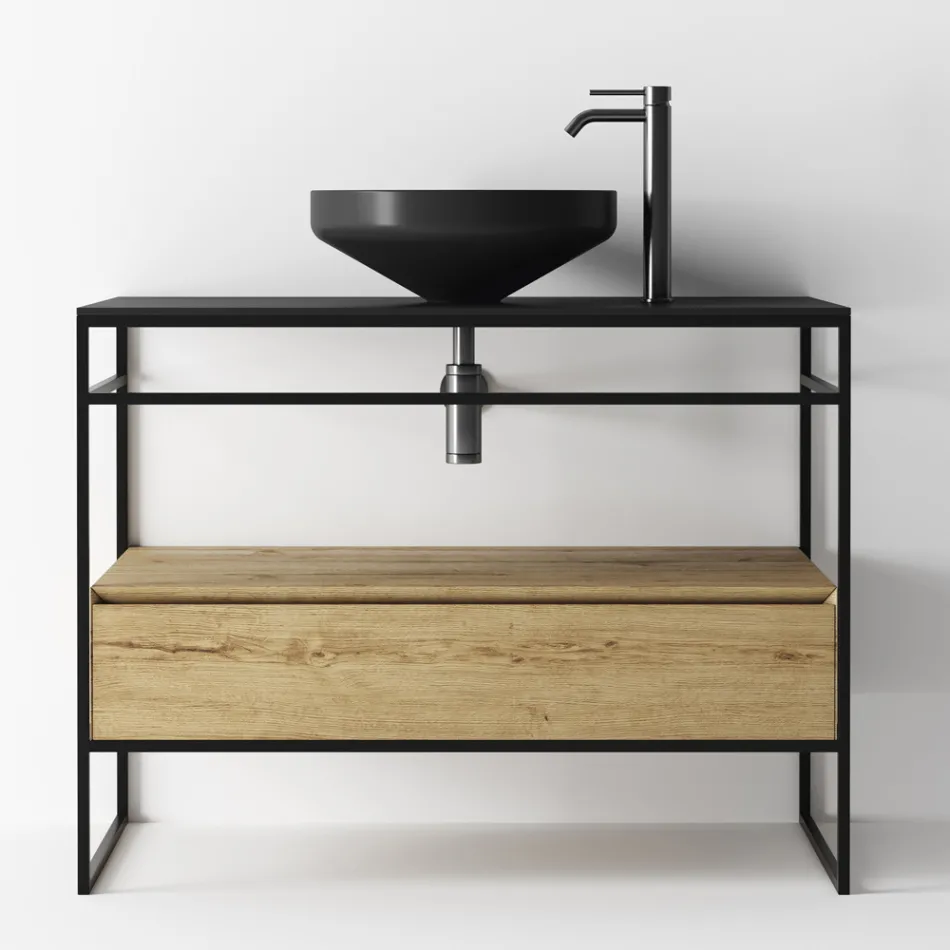 Samenstelling badkamermeubel met wastafel, voet en spiegel Made in Italy - Hoscar Viadurini