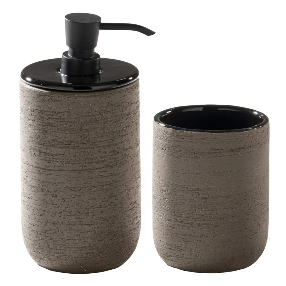 Zwarte badkamerkastcompositie met grote plank en accessoires - Patryk Viadurini