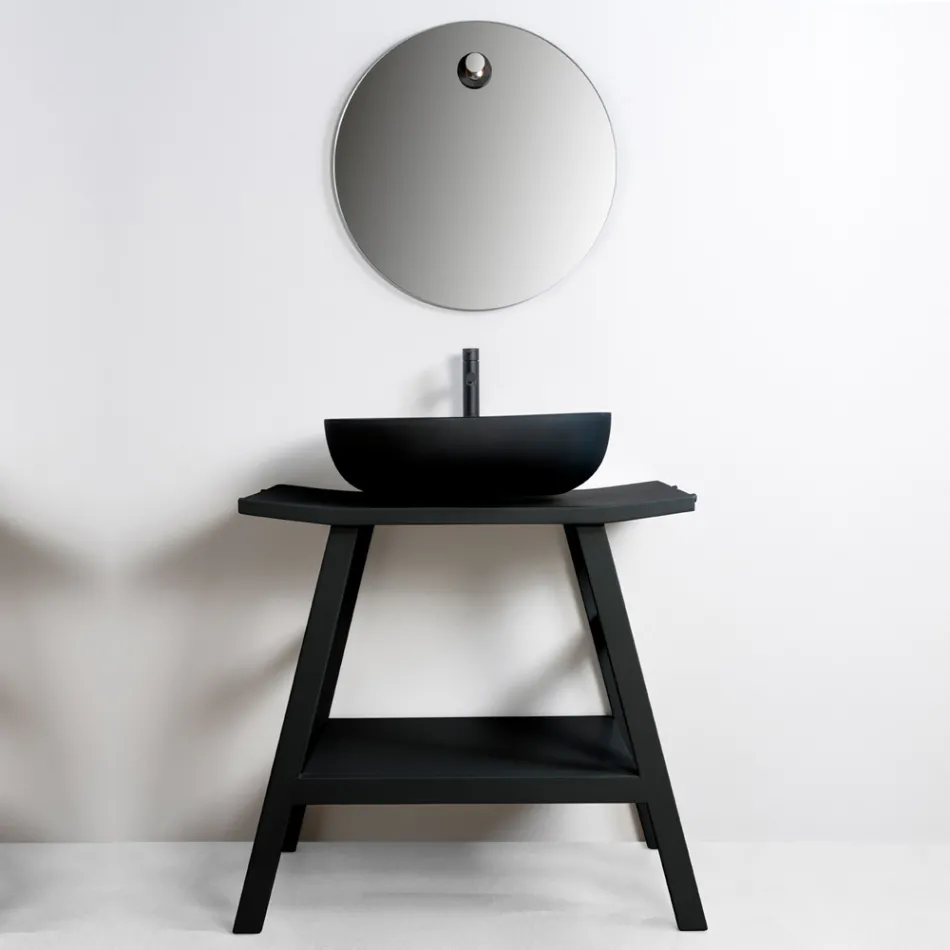 Zwarte badkamerkastcompositie met grote plank en accessoires - Patryk Viadurini