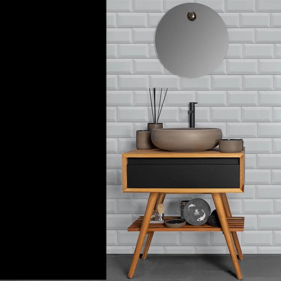 Zwart aanrecht badkamerkast samenstelling met meegeleverde accessoires - Carolie Viadurini