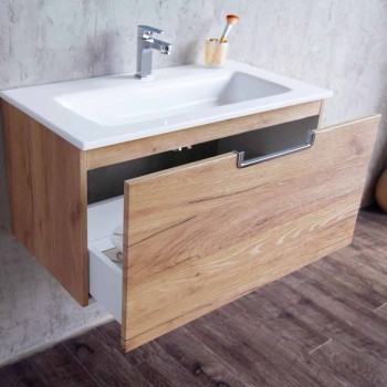Badkamer ijdelheidskastcompositie in hout en moderne designspiegel - Gualtiero