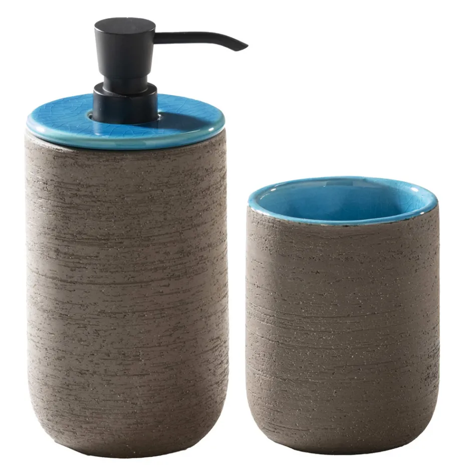 Blauwe staande badkamermeubelsamenstelling met moderne designaccessoires - Patryk Viadurini