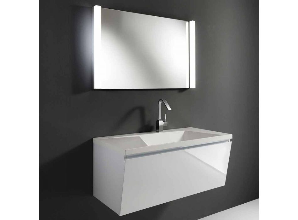 Wit modern design hangende badkamermeubelsamenstelling met spiegel - Desideria Viadurini