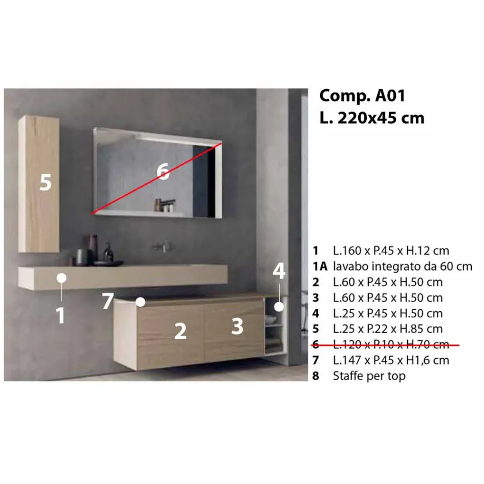 Moderne en hangende badkamermeubelsamenstelling, Made in Italy Design - Callisi1 Viadurini