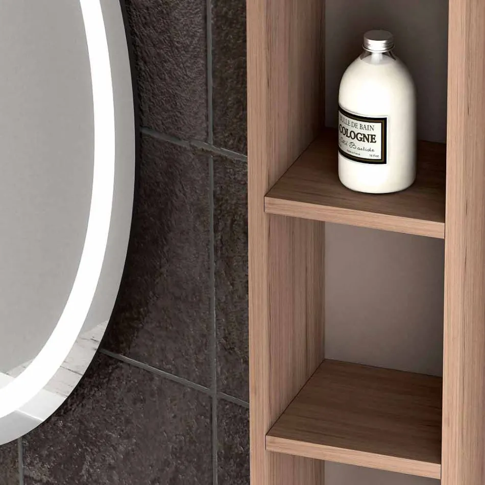 Samenstelling van geschorst houten design badkamermeubilair gemaakt in Italië Genova Viadurini