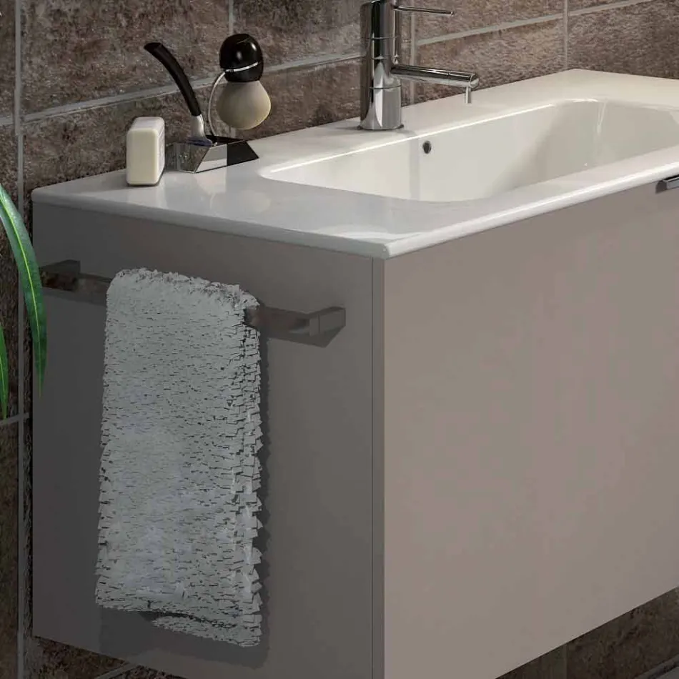 Samenstelling van geschorst houten design badkamermeubilair gemaakt in Italië Genova Viadurini