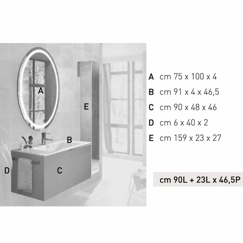 Samenstelling van geschorst houten design badkamermeubilair gemaakt in Italië Genova Viadurini