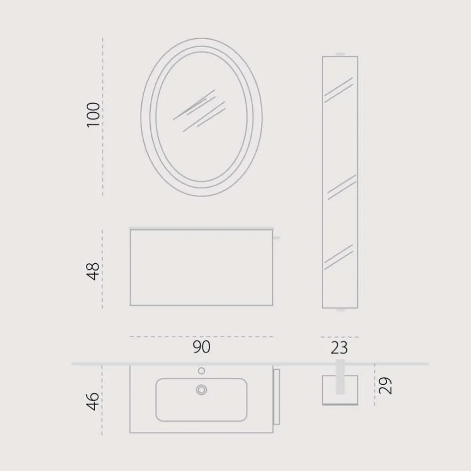 Samenstelling van geschorst houten design badkamermeubilair gemaakt in Italië Genova Viadurini