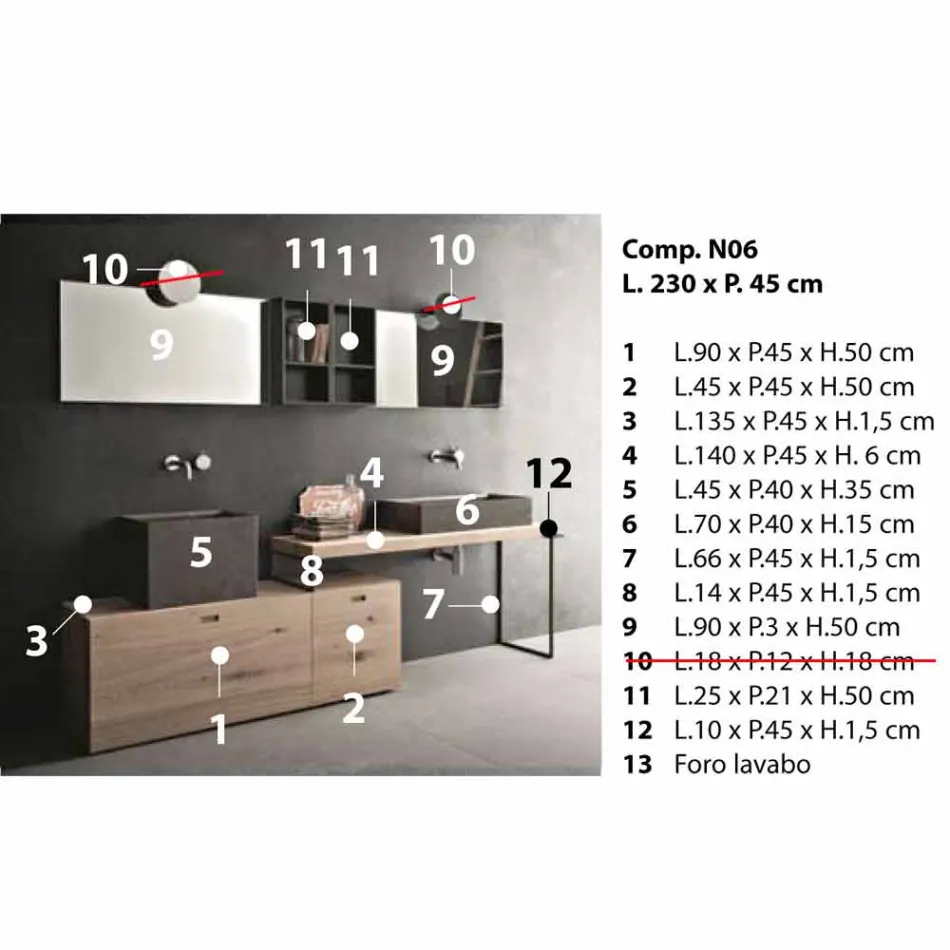 Moderne badkamersamenstelling van gemalen designmeubels gemaakt in Italië - Farart6 Viadurini
