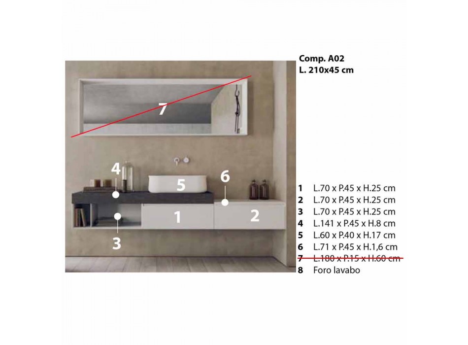 Moderne en hangende samenstelling van design badkamermeubels - Callisi2 Viadurini