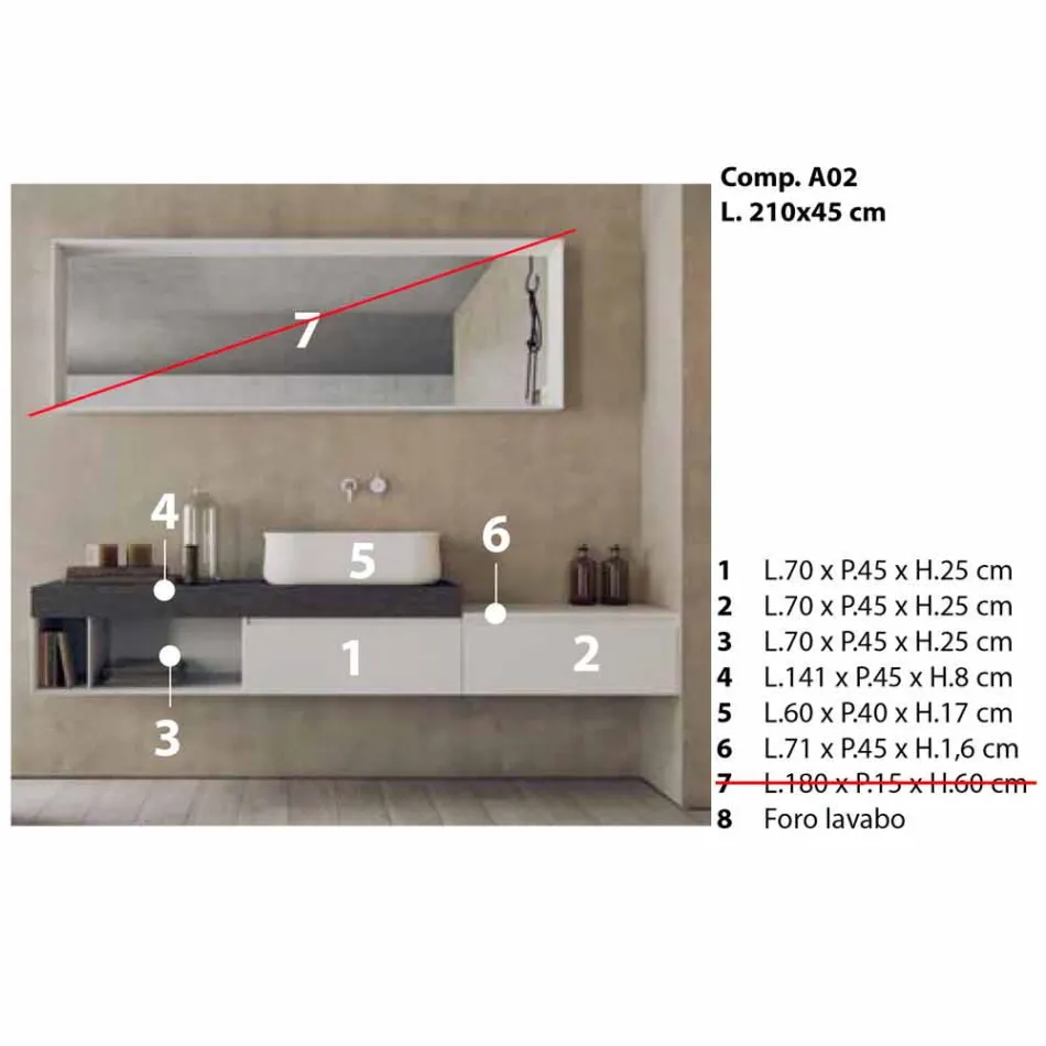 Moderne en hangende samenstelling van design badkamermeubels - Callisi2 Viadurini