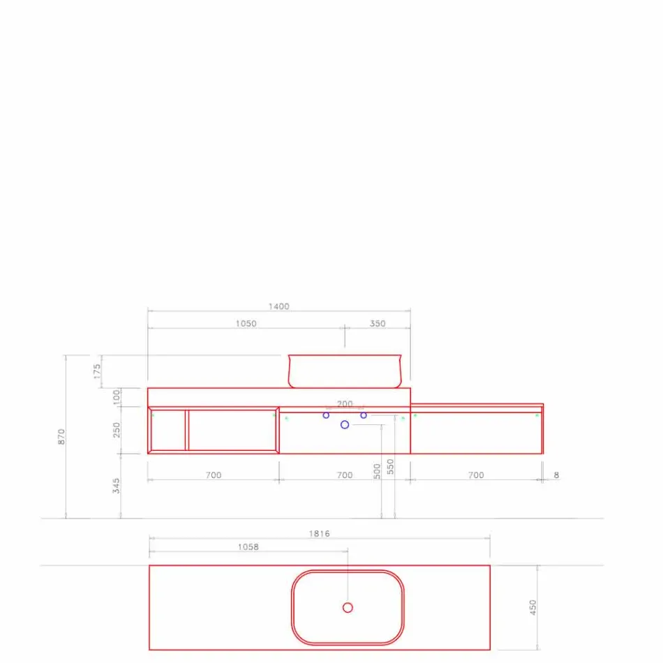 Moderne en hangende samenstelling van design badkamermeubels - Callisi2 Viadurini